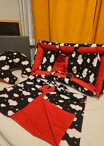 Kırmızı Bulut Desenli Bebek Uyku Seti Babynest - Görsel 2