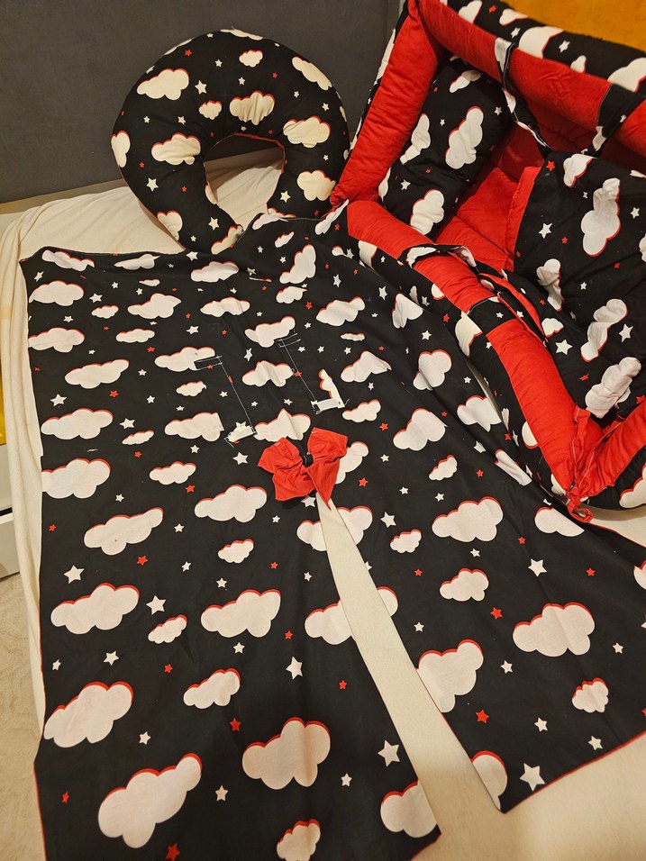 Kırmızı Bulut Desenli Bebek Uyku Seti Babynest - Görsel 5