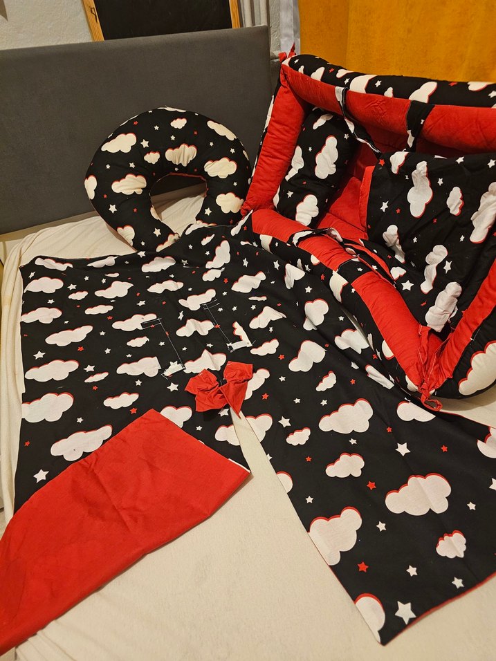Kırmızı Bulut Desenli Bebek Uyku Seti Babynest - Görsel 4