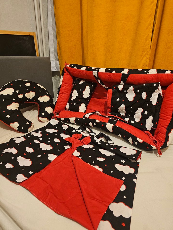 Kırmızı Bulut Desenli Bebek Uyku Seti Babynest - Görsel 2