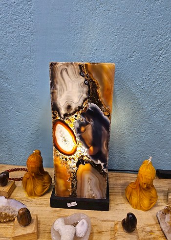 Renkli Doğal Taş Tasarımlı Masa Lambası - Görsel 4