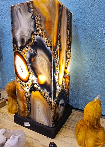 Renkli Doğal Taş Tasarımlı Masa Lambası - Görsel 3