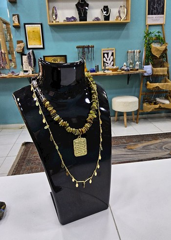 Yeşil garnet ve lodolit taşlı Tasarım kolye - Görsel 4