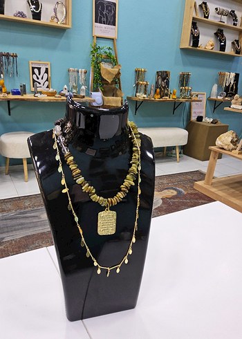 Yeşil garnet ve lodolit taşlı Tasarım kolye - Görsel 3