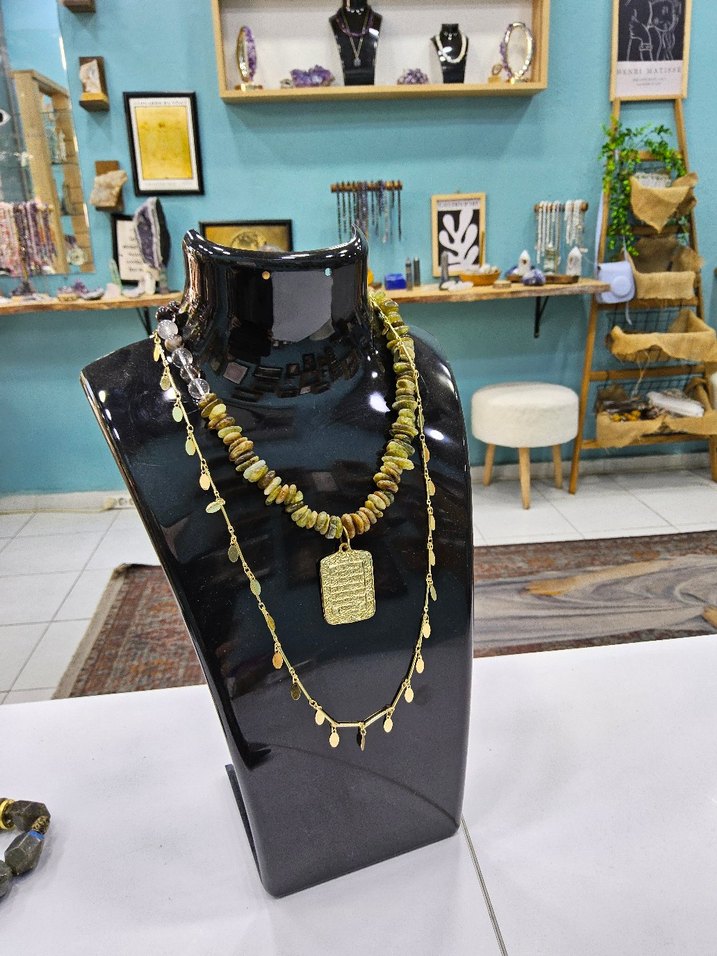 Yeşil garnet ve lodolit taşlı Tasarım kolye - Görsel 2