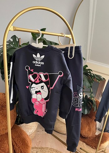 Kız Çocuk Siyah Baskılı Örme Eşofman Takımı - Görsel 3