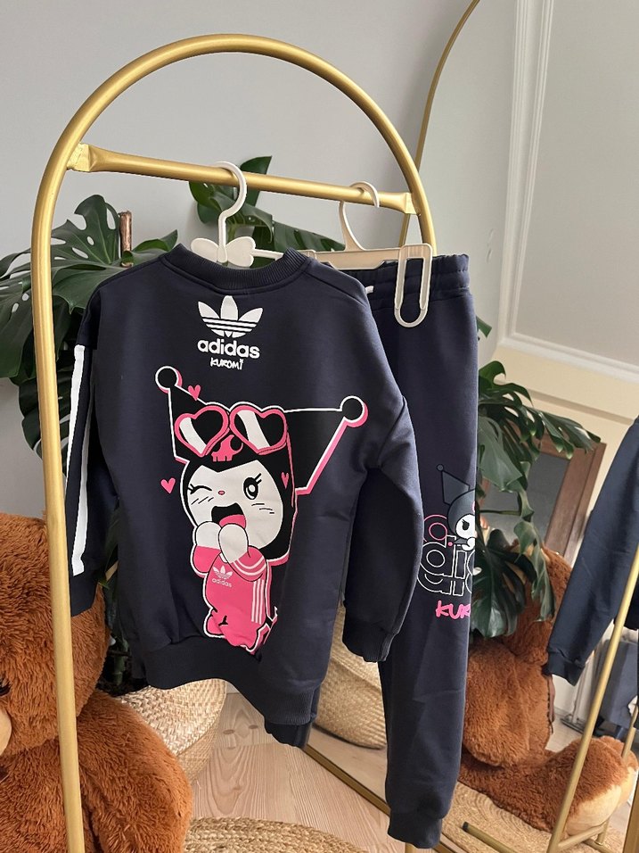 Kız Çocuk Siyah Baskılı Örme Eşofman Takımı - Görsel 3