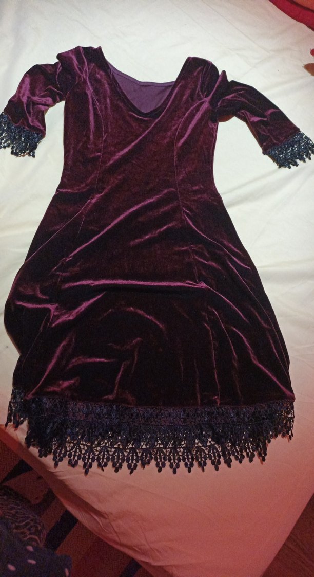 Bordo Kadife Midi Elbise Dantel Detaylı - Görsel 2