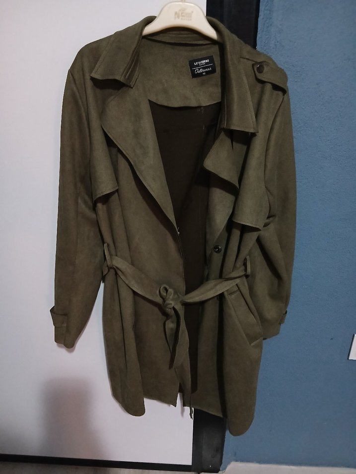 Gri Süet Kuşaklı Erkek Kaban - Görsel 2