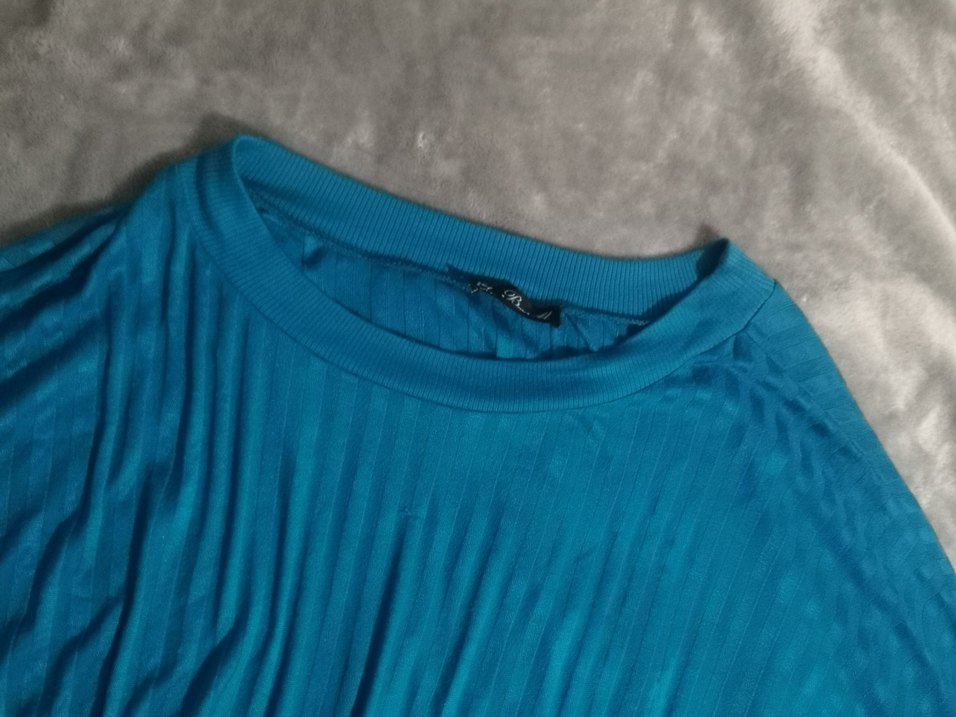 Kadın Mavi Piliseli Uzun Kollu Keten Bluz - Görsel 2