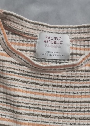 Bej Çizgili Kısa Kollu Crop Tişört 13 14 15 yaş icin uygun - Görsel 2