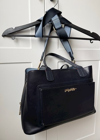 Tommy Hilfiger Lacivert Suni Deri Kadın Çanta - Görsel 14