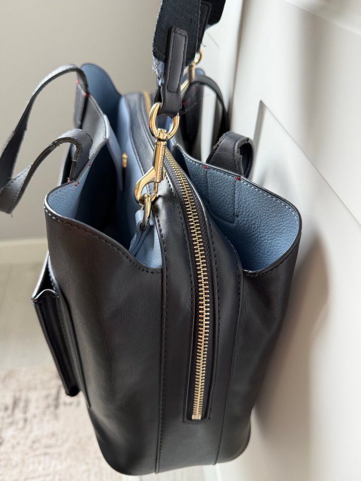 Tommy Hilfiger Lacivert Suni Deri Kadın Çanta - Görsel 4