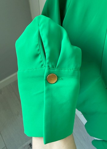 Zara Yeşil V Yakalı Salaş Gömlek - Görsel 5