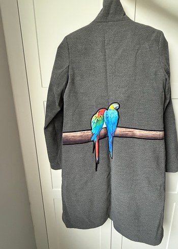 Y London Baskılı Uzun Gri Kaban - Görsel 2