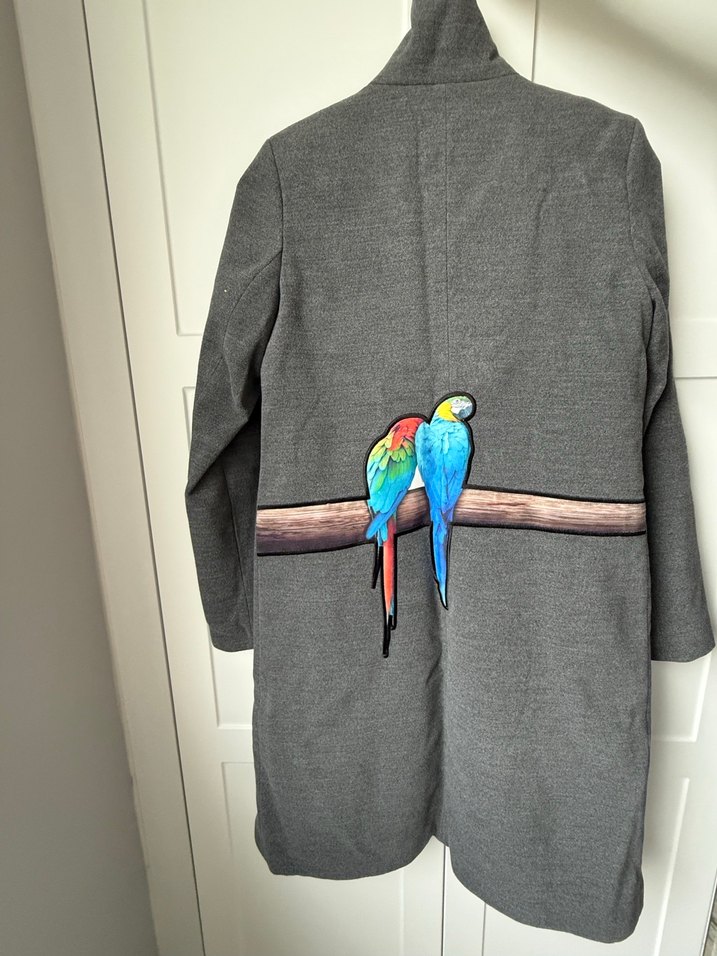 Y London Baskılı Uzun Gri Kaban - Görsel 2