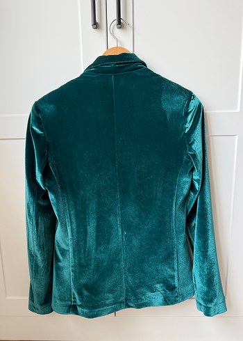 Turkuaz Kadın Kadife Düğmeli Blazer Ceket - Görsel 2