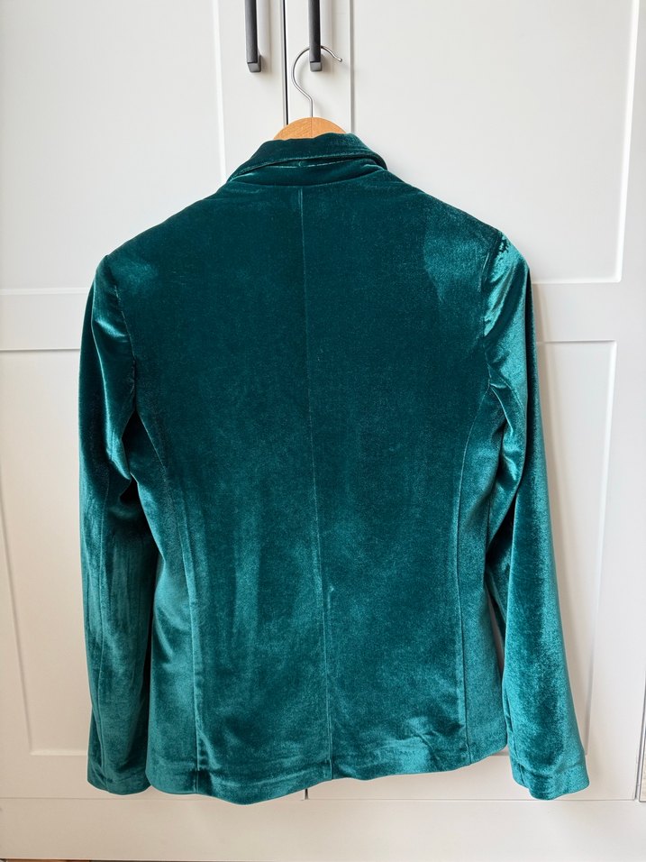 Turkuaz Kadın Kadife Düğmeli Blazer Ceket - Görsel 2