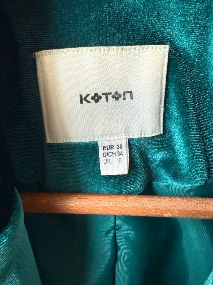 Turkuaz Kadın Kadife Düğmeli Blazer Ceket - Görsel 4