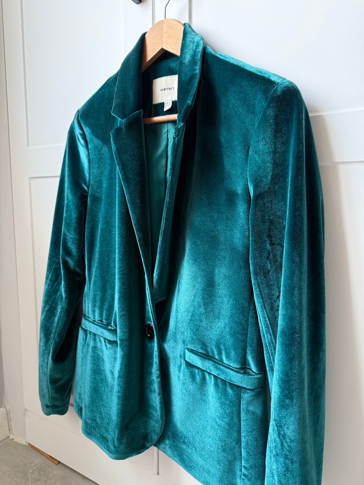 Turkuaz Kadın Kadife Düğmeli Blazer Ceket - Görsel 3