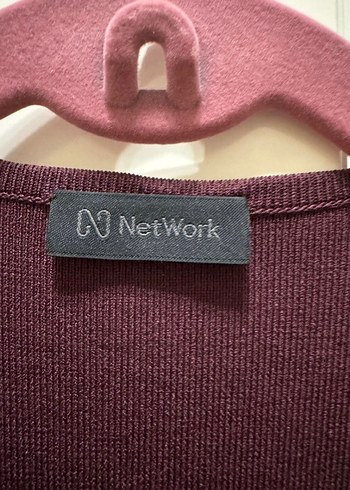 Network Bordo V Yaka Mini Düğmeli Kadın Elbise - Görsel 4