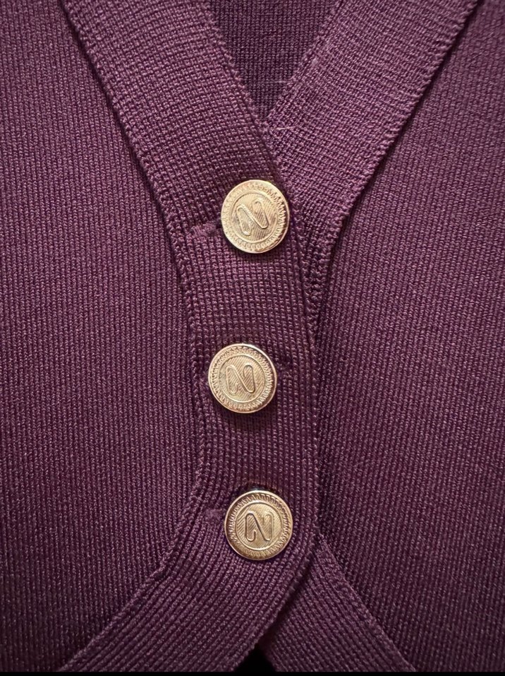 Network Bordo V Yaka Mini Düğmeli Kadın Elbise - Görsel 3