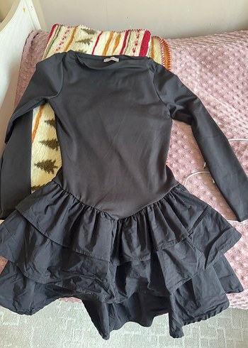 Kadın Siyah Fırfırlı Uzun Kollu Mini Elbise - Görsel 3