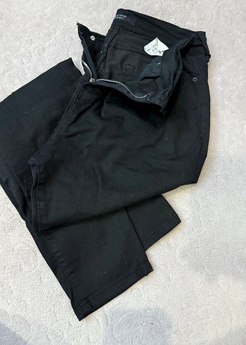 Düğmeli Siyah Keten Rahat Kesim Kadın Pantolon - Görsel 2