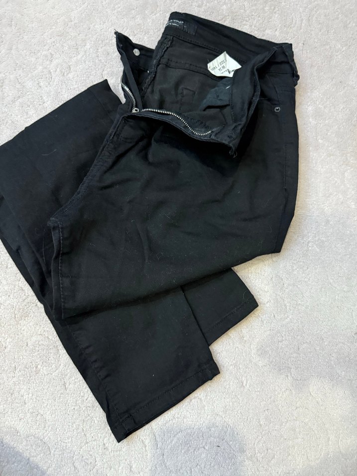 Düğmeli Siyah Keten Rahat Kesim Kadın Pantolon - Görsel 2