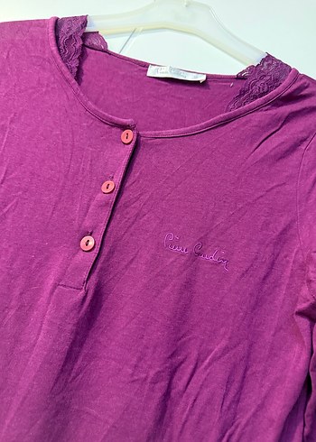 Mor Düğmeli Pamuklu pieera cardin ev elbisesi - Görsel 2