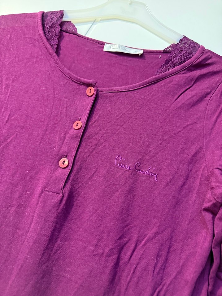 Mor Düğmeli Pamuklu pieera cardin ev elbisesi - Görsel 2