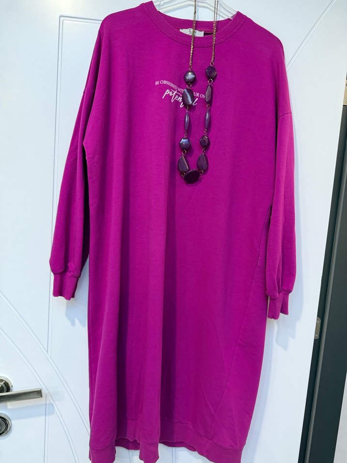 Parlak Mor Uzun Kollu pembe 38 beden tunik - Görsel 3