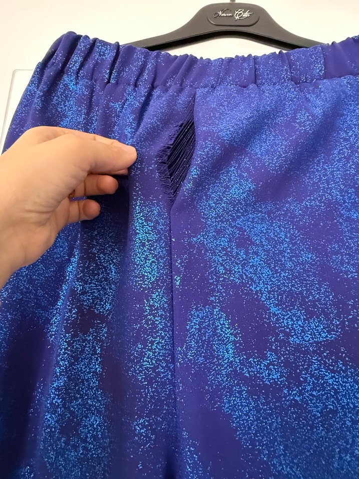 Drapeli Parlak Mavi Kadın Kumaş Pantolon - Görsel 2