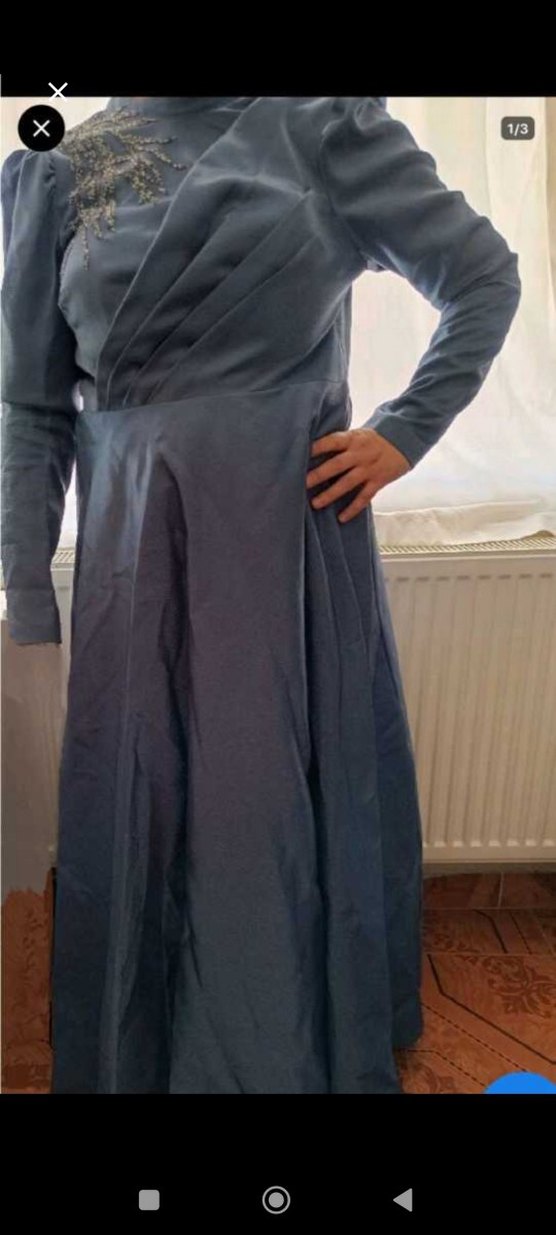 Gri Drapeli Uzun Kadın Elbisesi - Görsel 2