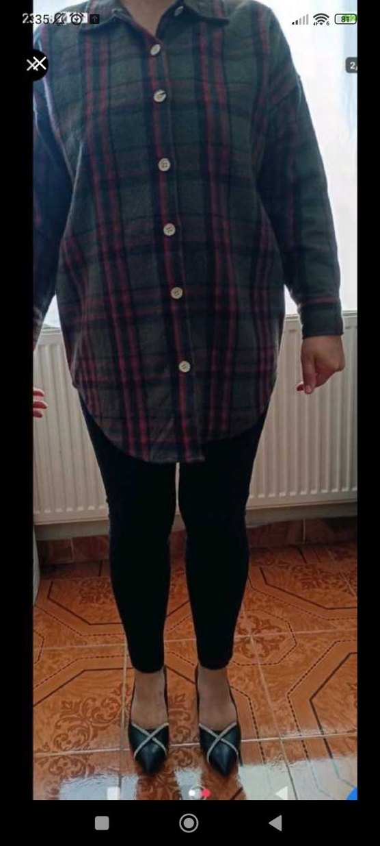 Gri Düğmeli Kadın Midi Gömlek - Görsel 2