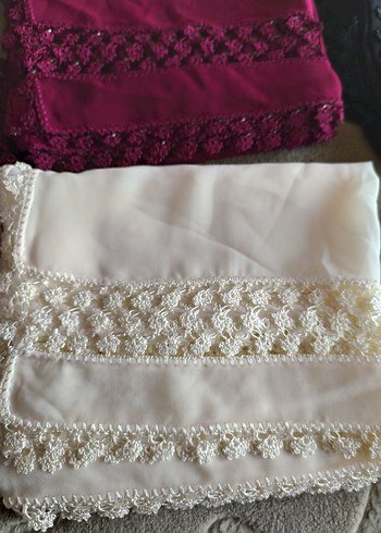 Dantel İşlemeli beyaz Kadın mevlüt şalı - Görsel 2