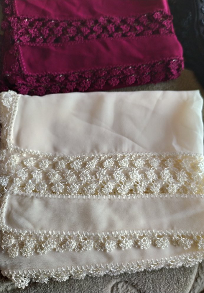 Dantel İşlemeli beyaz Kadın mevlüt şalı - Görsel 2