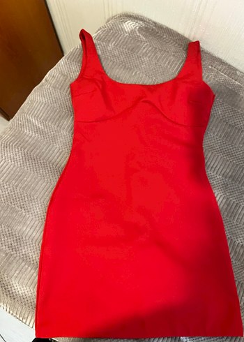 Kırmızı V Yakalı Midi Kadın Elbise - Görsel 2