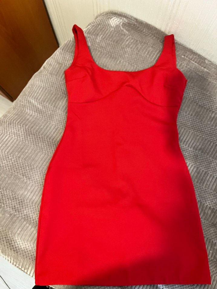 Kırmızı V Yakalı Midi Kadın Elbise - Görsel 2