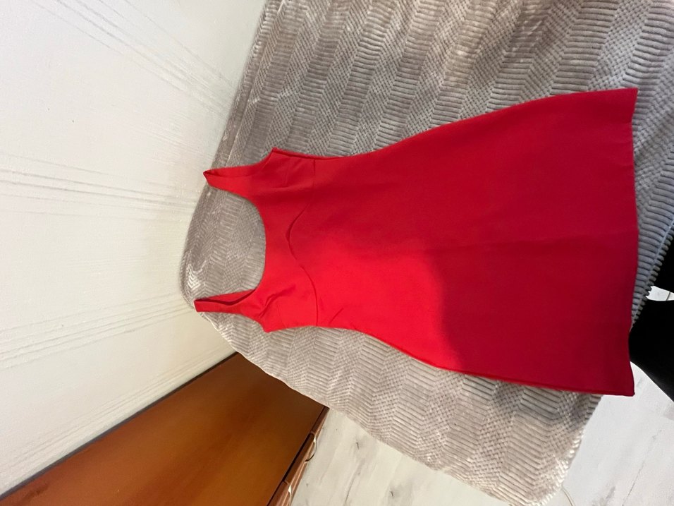 Kırmızı V Yakalı Midi Kadın Elbise - Görsel 3