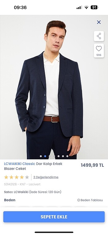 LC WAIKIKI 48 beden erkek ceket