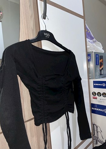 Kadın Siyah V Yaka Pliseli Bluz - Görsel 2