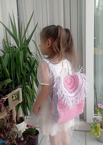 Pembe Nakışlı Bohem Örgü Kadın Çanta - Görsel 2