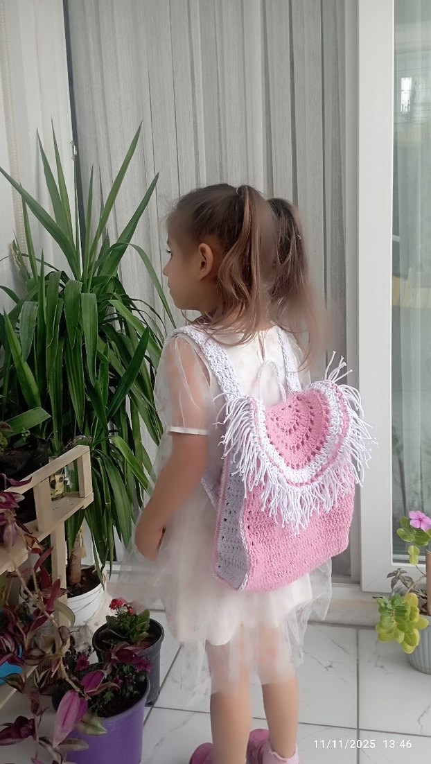 Pembe Nakışlı Bohem Örgü Kadın Çanta - Görsel 2