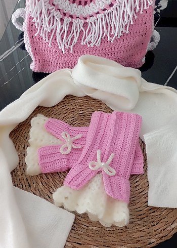 Dantel Detaylı Beyaz Triko Eldiven - Görsel 2