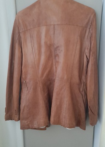 Bej Kadın Deri Kemerli Ceket - Görsel 3