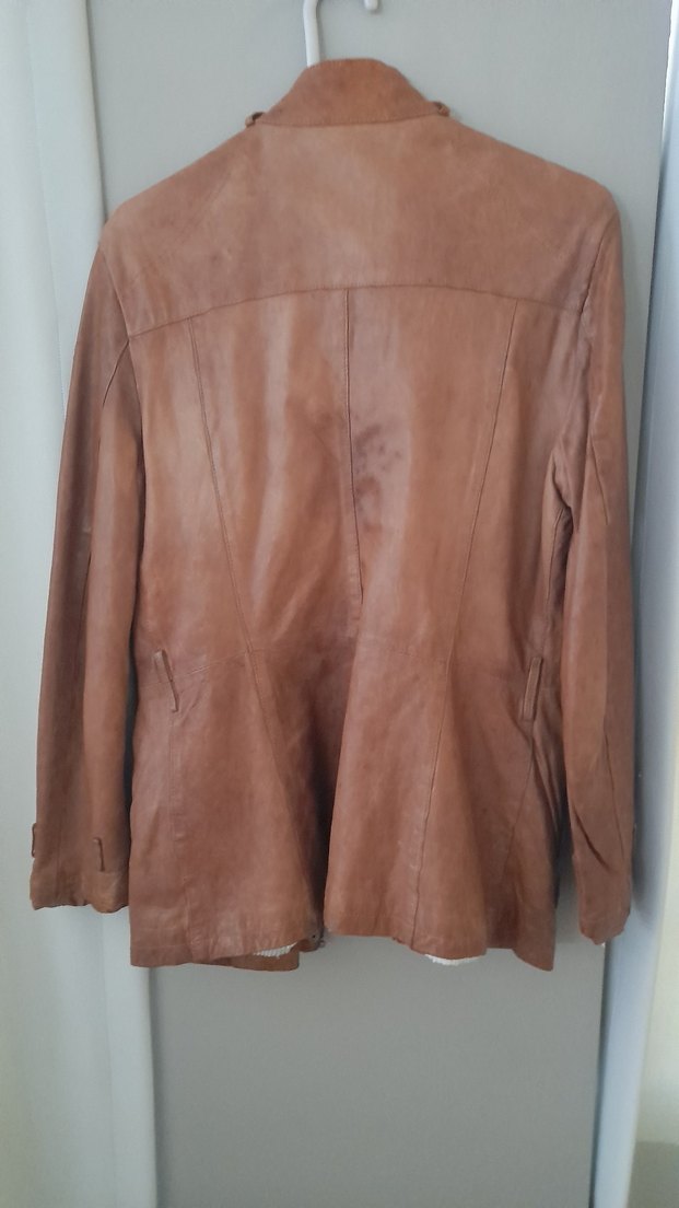 Bej Kadın Deri Kemerli Ceket - Görsel 3