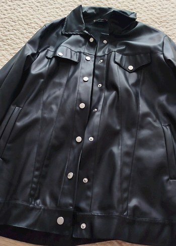 Düğmeli Siyah Deri Kadın Ceket - Görsel 2