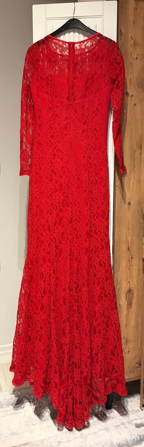 Kırmızı Dantel Uzun Abiye Elbise - Görsel 2