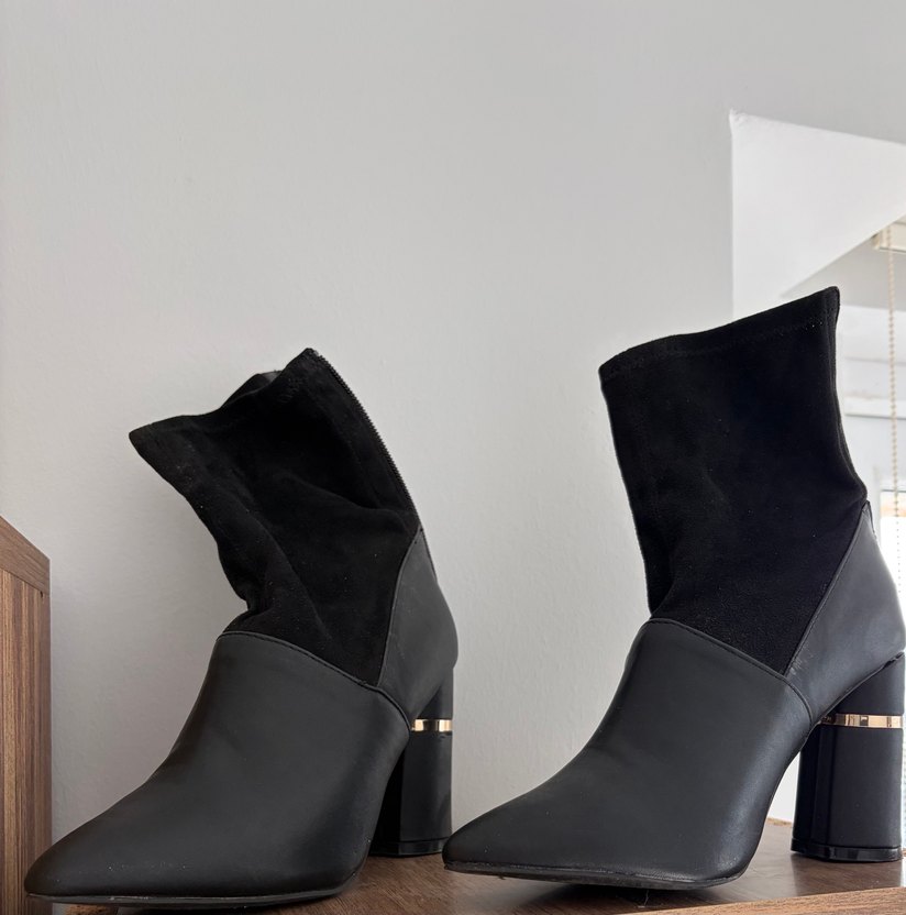 Siyah Süet Kadın Topuklu Bot - Görsel 2